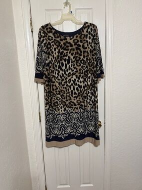 connected apparel Navy and Tan Leopard Print Dress